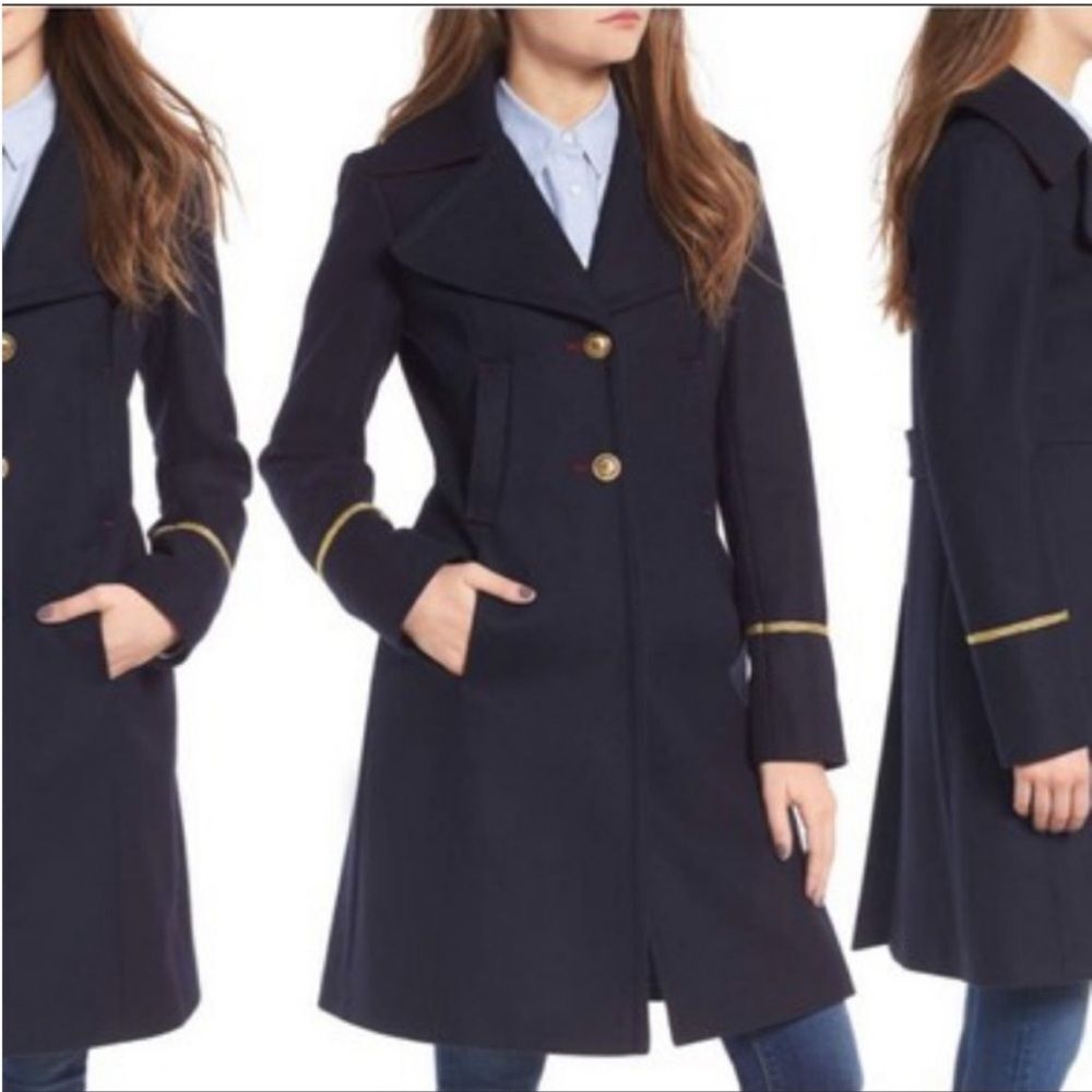 Sam Edelman Navy Blue, Wool blend A-Line Military Coat, size 6